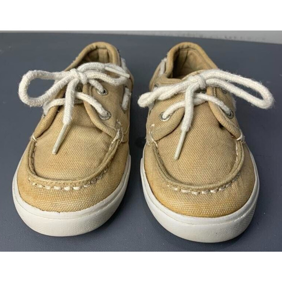 Nautica Boys Boat Shoes Tan Canvas Lace-Up Size 11 - Picture 2 of 8